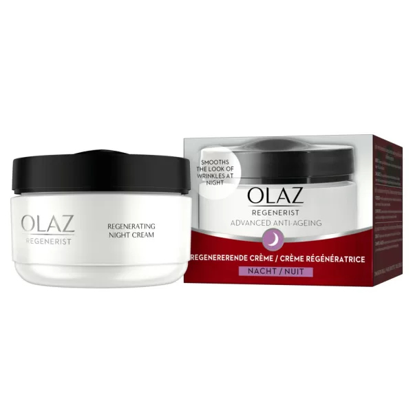 Olaz Regenerist Nachtcrème 50 ml - Vermindert fijne lijntjes, herstelt jeugdige uitstraling, met amino-peptidecomplex, luxueus en niet-vet.