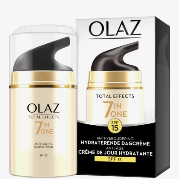 Olaz Total Effects 7in1 Anti-Veroudering Dagcrème 50ml met SPF15 - Hydratatie, Rimpelvermindering, Stralende Huid, Niacinamide, Antioxidanten