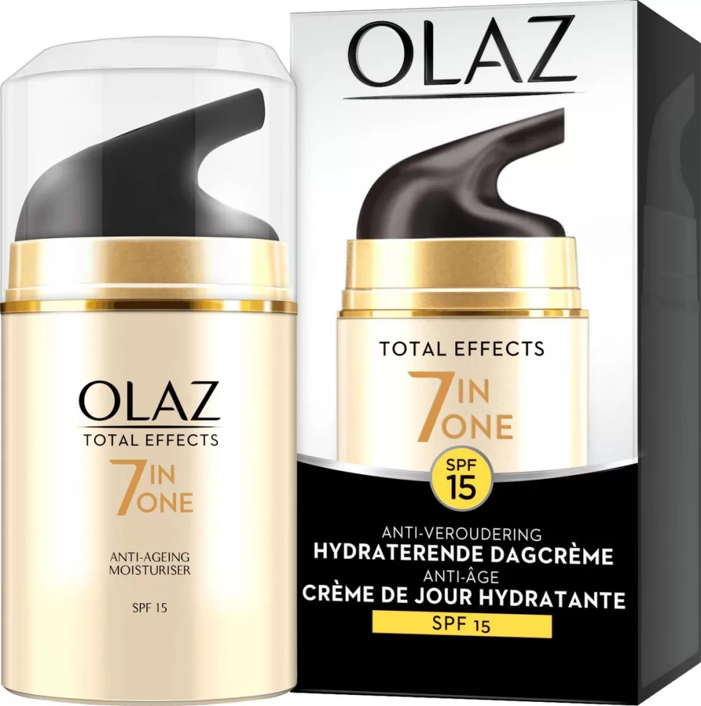 Olaz Total Effects 7in1 Anti-Veroudering Dagcrème SPF15 - 50ml | Hydrateert, vermindert rimpels, egaliseert teint, niet-vettig, snel absorberend