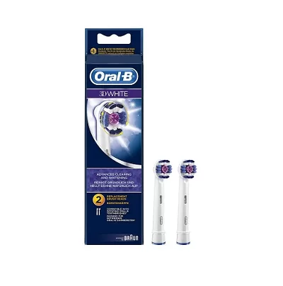 Oral-B 3D White Opzetborstels - 2 Stuks, Professionele Reiniging & Whitening, Compatibel met Elektrische Tandenborstels, Tanden Witter vanaf Dag 1