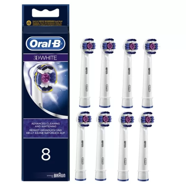 Oral-B 3D White Opzetborstels - 8 Stuks - Voor Natuurlijk Wittere Tanden & Tandplak Verwijdering - Geschikt voor Alle Oral-B Tandenborstels