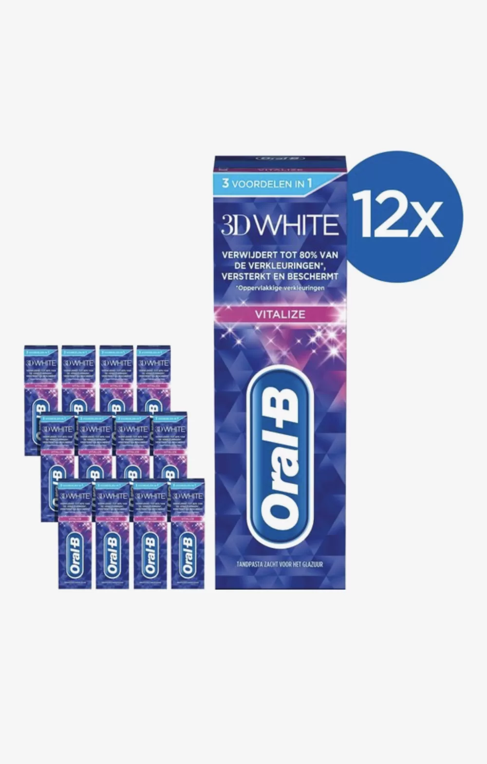 Oral-B 3D White Vitalize - Voordeelverpakking 12x75ml - Whitening, Glazuurveilig, Versterkt, Verkleuringbescherming, Vitaliserende Muntsmaak