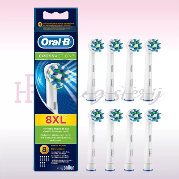 Oral-B Cross Action Opzetborstels - 8 Stuks | Geschikt voor Vitality, PRO, Smartseries, Genius | Grondige Reiniging & Tandplak Verwijdering