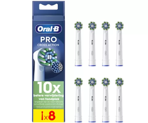 Oral-B Cross Action Pro Opzetborstels - 8 Stuks met CleanMaximiser Technologie - Verwijdert 100% Meer Tandplak voor Gezond Tandvlees