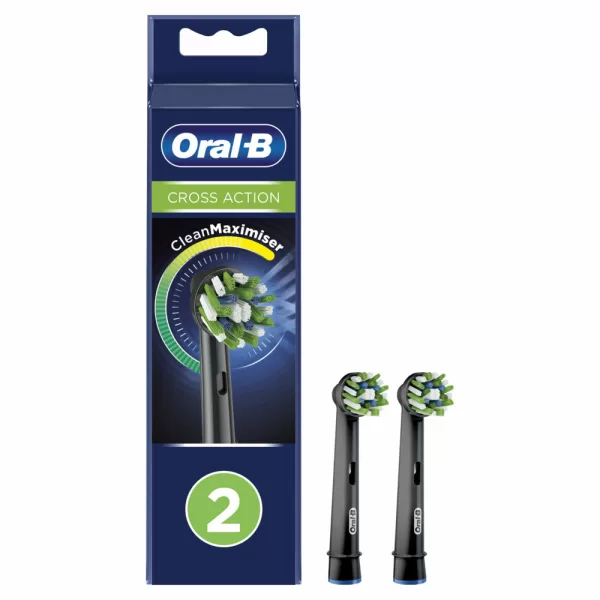 Oral-B CrossAction Black Opzetborstels 2 stuks - CleanMaximiser Technologie, 100% meer tandplakverwijdering, Compatibel met alle Oral-B handvatten.