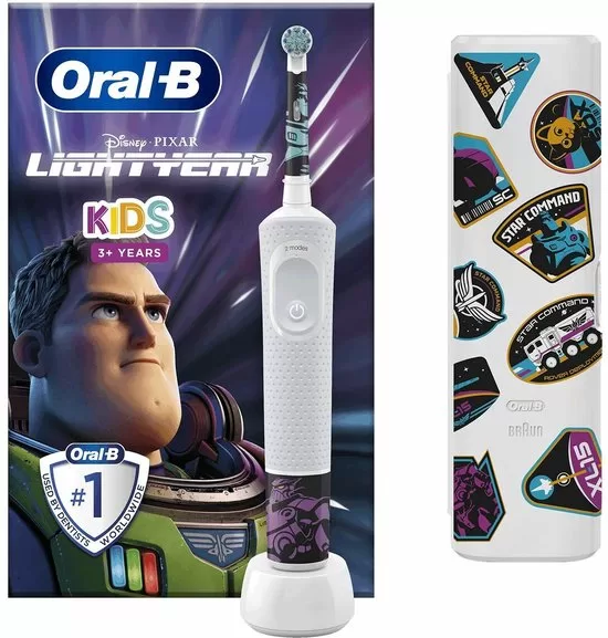 Elektrische tandenborstel Oral-B D100 KIDS LIGHTYEAR - Timer, Automatisch, Wit, EU-stekker, Inclusief Doosje & Hoofd - Verbeter uw Mondhygiëne!