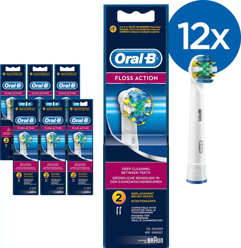 Oral B Floss Action Opzetborstels 12 St. - Vervangende Borstels met Floss Elementen voor Betere Tandreiniging - Geschikt voor Oplaadbare Tandenborstels