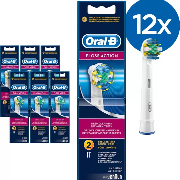 Oral B Floss Action Opzetborstels 12 St. - Vervangende Borstels met Floss Elementen voor Betere Tandreiniging - Geschikt voor Oplaadbare Tandenborstels