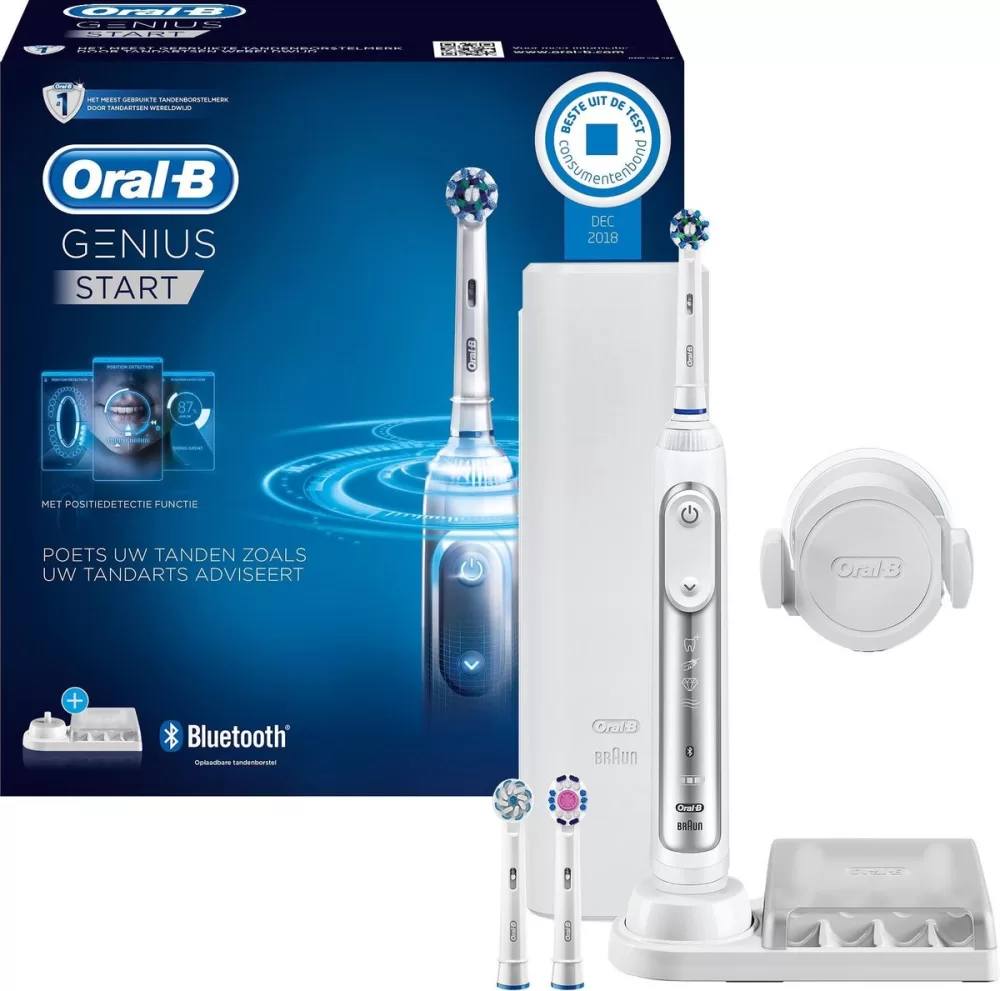 Oral-B Genius 8200W Elektrische Tandenborstel met Positiedetectie, 5 Poetsstanden & Premium Reisetui - Wittere Tanden, Gezond Tandvlees