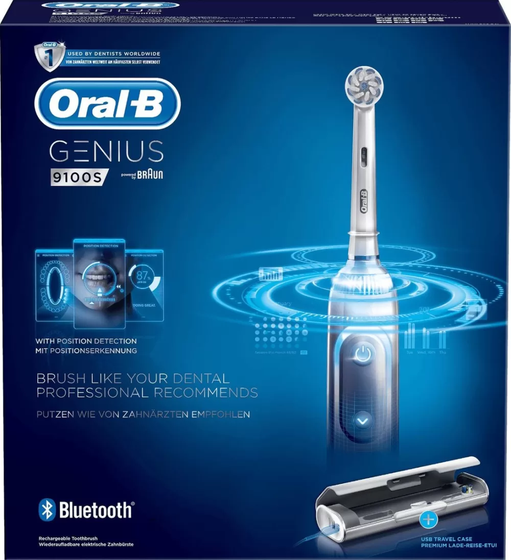 Oral-B Genius 9100S Sensi Ultrathin Elektrische Tandenborstel - Wit, 6 Poetsstanden, Positiedetectie, Inclusief 4 Opzetborstels & Reisetui