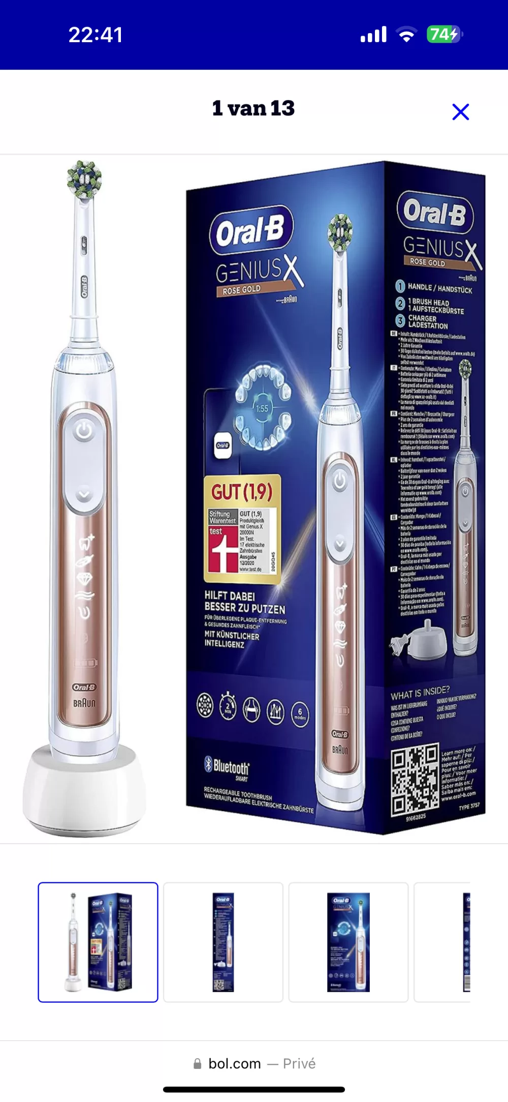 Oral-B Genius X 20000 Elektrische Tandenborstel - Roségoud, AI-gestuurd, 6 Poetsstanden, Bescherming Tandvlees, Lithium-ion Batterij, Luxe Reisetui