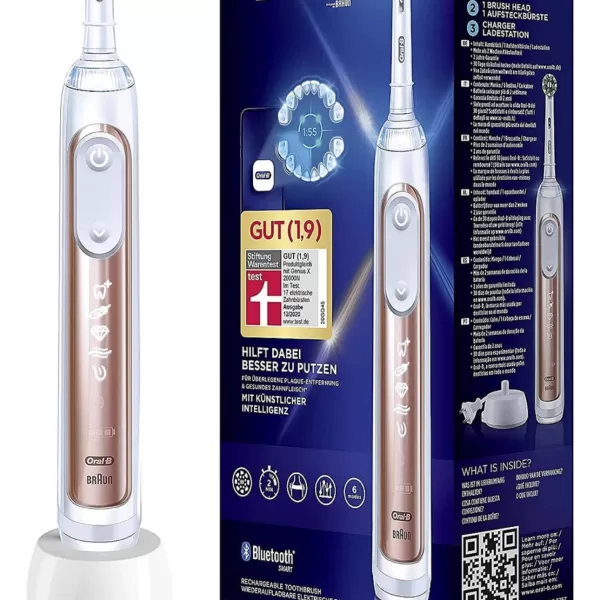 Oral-B Genius X 20000 Elektrische Tandenborstel - Roségoud, AI-gestuurd, 6 Poetsstanden, Bescherming Tandvlees, Lithium-ion Batterij, Luxe Reisetui