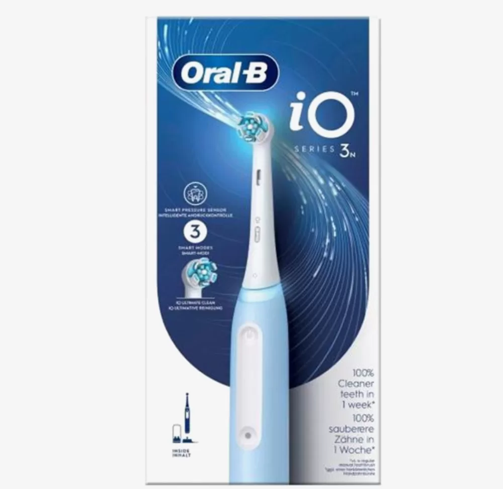 Oral-B iO 3N Elektrische Tandenborstel - Blauw, Ronde Borstelkop, Poetsdruksensor, 3 Reinigingsstanden, Lithium-ion Batterij, Professionele Reiniging