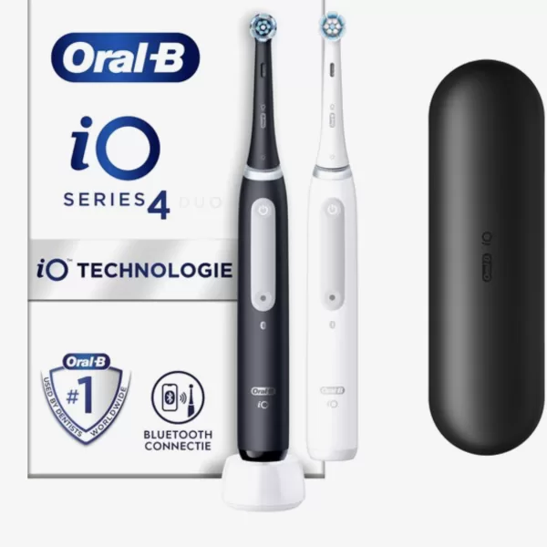 Oral-B iO 4N Elektrische Tandenborstel - Zwart & Wit, 4 Poetsstanden, Slimme Druksensor, Microtrillingen, 2 Handvatten & Oplader