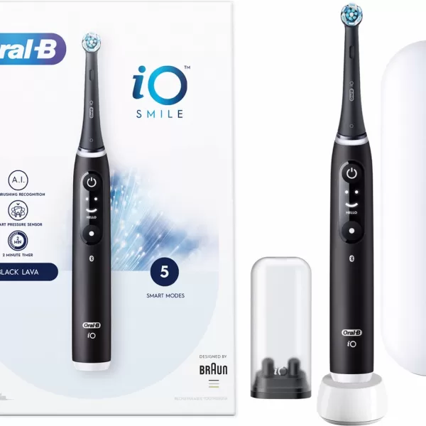 Oral-B iO 6N SMILE Black Lava Elektrische Tandenborstel - Interactief Display, AI Poetshulp, 5 Poetsstanden, Inclusief Oplader & Reisetui