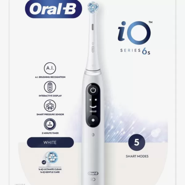 Oral-B iO 6s Elektrische Tandenborstel - Wit, AI-gebaseerde reiniging, 5 poetsstanden, interactieve display, inclusief opzetborstel & reisetui