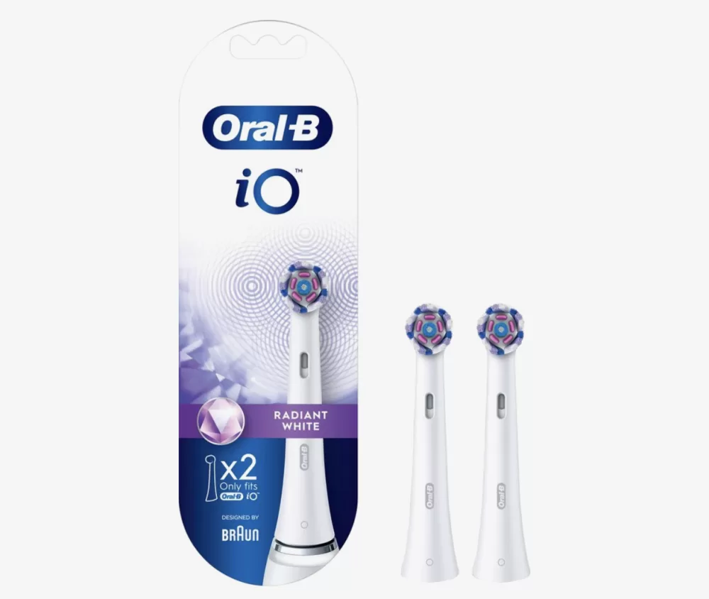 Oral-B iO Radiant White Opzetborstels - 2 Stuks, Wit - Voor Wittere Tanden, Geschikt voor Oral-B iO Tandenborstels, Origineel, Blister verpakking