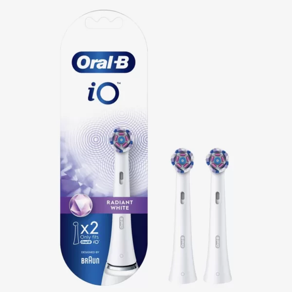 Oral-B iO Radiant White Opzetborstels - 2 Stuks, Wit - Voor Wittere Tanden, Geschikt voor Oral-B iO Tandenborstels, Origineel, Blister verpakking