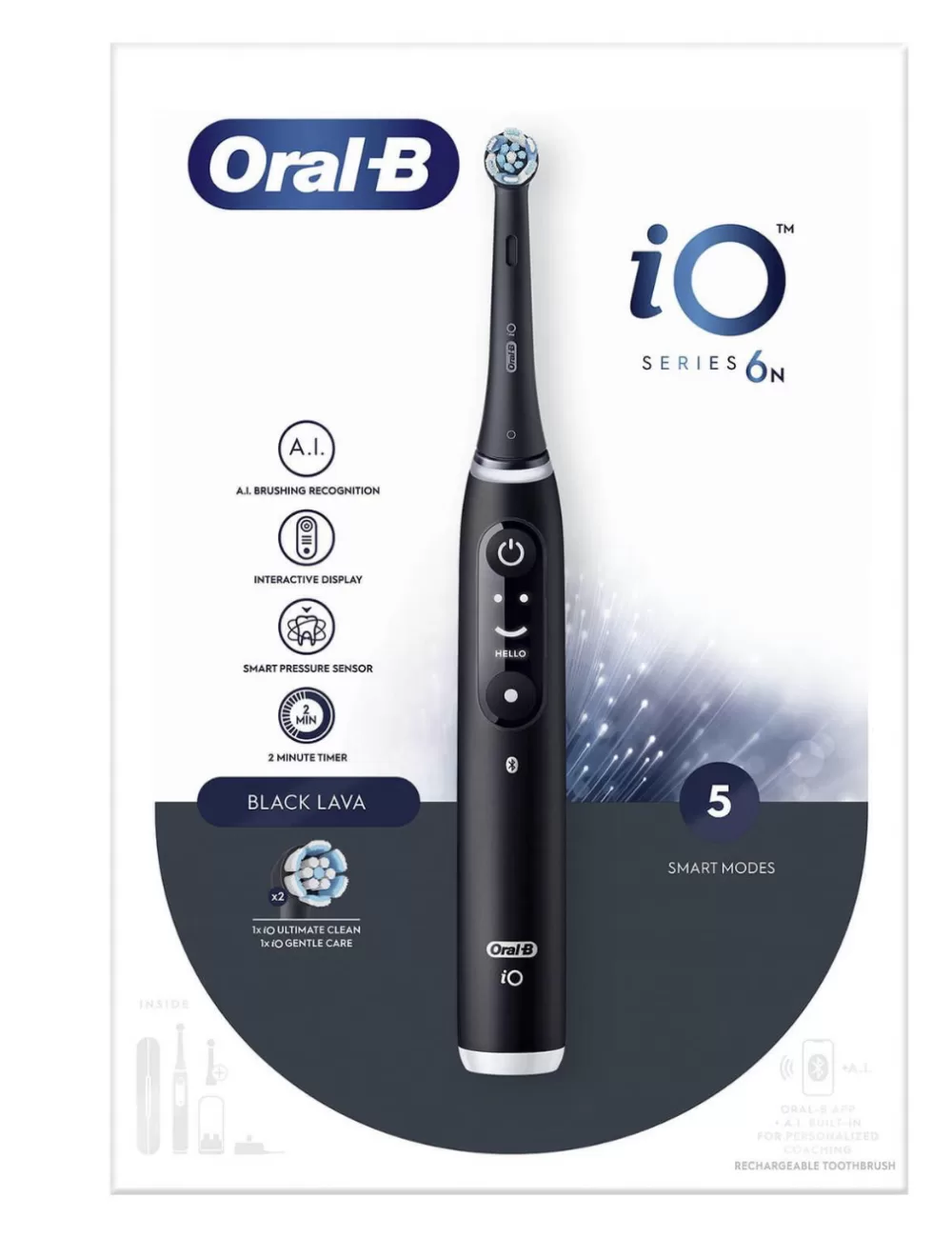 Oral-B iO Series 6N Volwassenen Roterende Tandenborstel - Zwart, Stille en Grondige Reiniging, Geavanceerde Technologie, Verbeterde Poetservaring