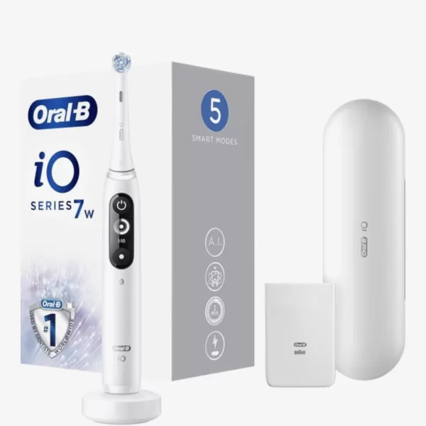 Oral-B iO Series 7W Elektrische Tandenborstel - Wit, Magnetische Technologie, AI, 5 Poetsstanden, Inclusief Premium Reisetui & Oplader.