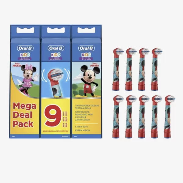 Oral-B Kids Mickey Mouse Opzetborstels - 9 Stuks, Zacht voor Kindermondjes, Geschikt voor Elektrische Tandenborstels, Disney Magic Timer App