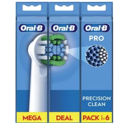 Oral-B Precision Clean Opzetborstel 4+2 - Grondige Tandreiniging, Flexisoft Borstelharen, Interdentale Tips, Geschikt voor Triumph & Vitality