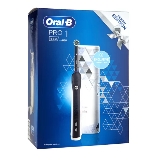 Oral-B Pro 1 680 Cross Action Elektrische Tandenborstel - Zwart, 3D Reiniging, Timer, Drukcontrole, 10 Dagen Batterij, Inclusief Reisetui