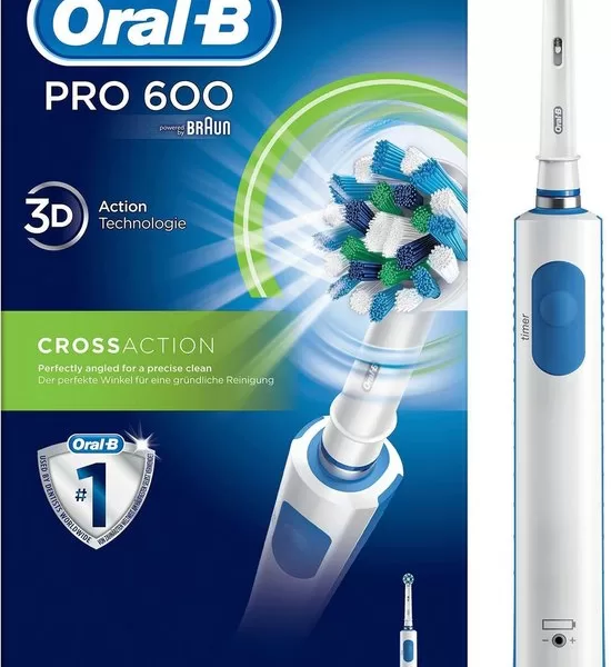 Oral-B PRO 600 Elektrische Tandenborstel met Cross Action Borstel - 3D Reiniging, 2 Min. Timer, Ideaal tegen Tandplak - Wit