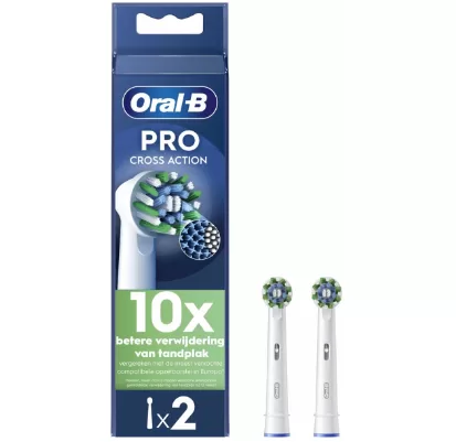 Oral-B Pro Cross Action Opzetborstels - 2 stuks, 100% tandplakverwijdering, X-vormige borstelharen, Geschikt voor alle Oral-B oplaadbare tandenborstels