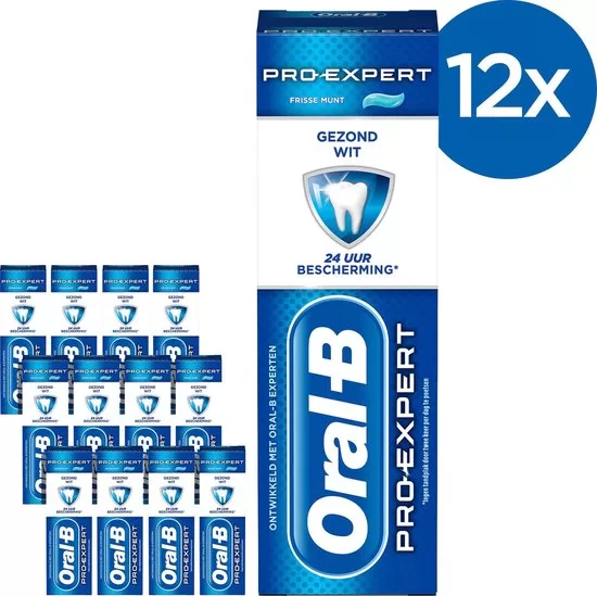 Oral-B Pro-Expert Gezond Wit Tandpasta Voordeelverpakking 12x75ml - Verkleuringen, Gaatjes, Gevoeligheid, Muntsmaak, Stralend Wittere Tanden