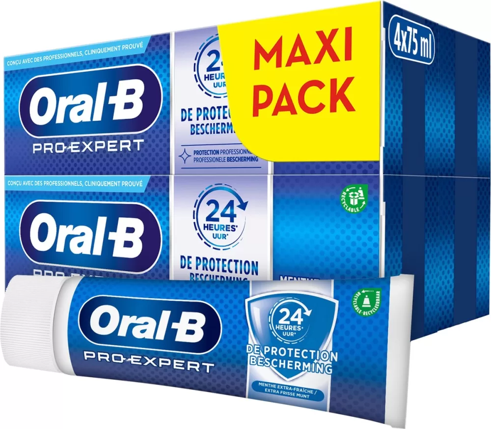 Oral-B Pro-Expert Zahncreme 4 x 85ml - 24h Schutz gegen Plaque, remineralisiert Zahnschmelz, frischer Minzgeschmack, entwickelt mit Zahnärzten