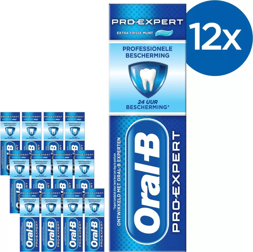 Oral-B Pro-Expert Tandpasta Voordeelverpakking 12x75 ml - Professionele Bescherming, Anti-Suiker Schild, Extra Frisse Munt, 8-in-1 Bescherming