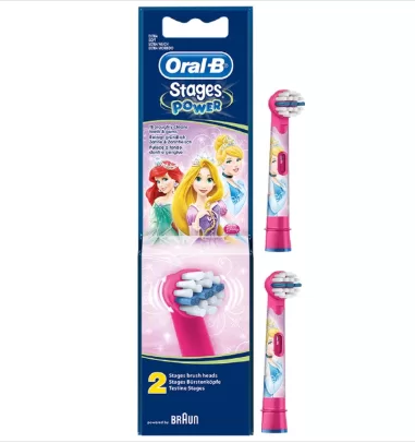 Oral-B PRO Kids Opzetborstels Princess – 2 stuks, extra zacht, voor kinderen 3+, ronde kop, compatibel met Oral-B Kids 3+ tandenborstels