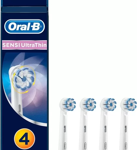 Oral-B Sensi UltraThin Opzetborstels - 4 Stuks - Zacht voor Tandvlees, Vermindert Tandplak, Ontworpen met Tandartsen, Geschikt voor Elektrische Tandenborstels