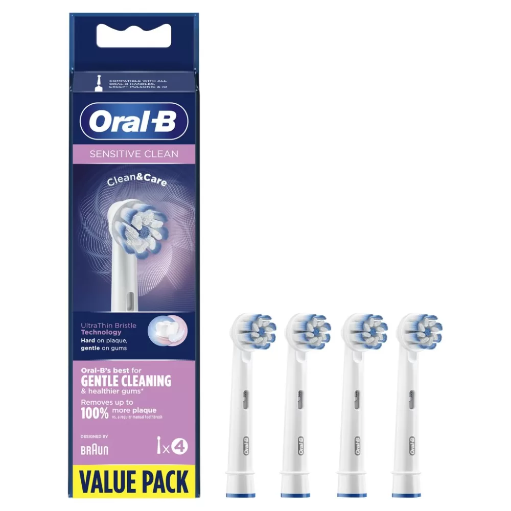 Oral-B Sensitive Clean EB60-4 - Vervangende Opzetborstels voor Gevoelige Tanden, Ultrazachte Borstelharen, Compatibel met Alle Oral-B Handvatten