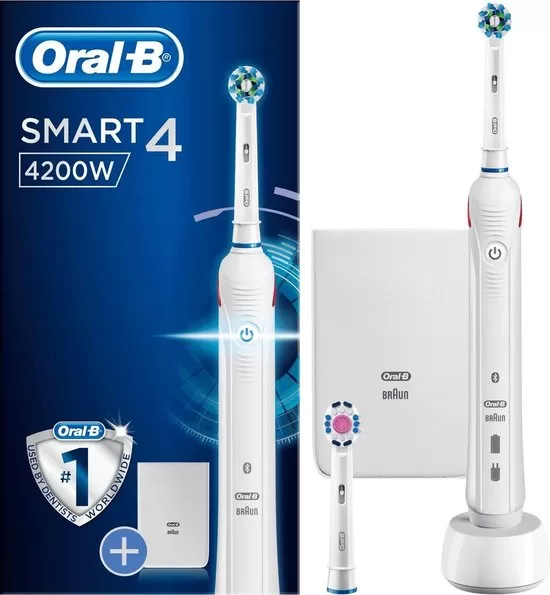 Oral-B Smart 4200W Elektrische Zahnbürste - Weiß, Powered by Braun, 2 Reinigungsmodi, 3D-Reinigungstechnologie für optimale Mundpflege