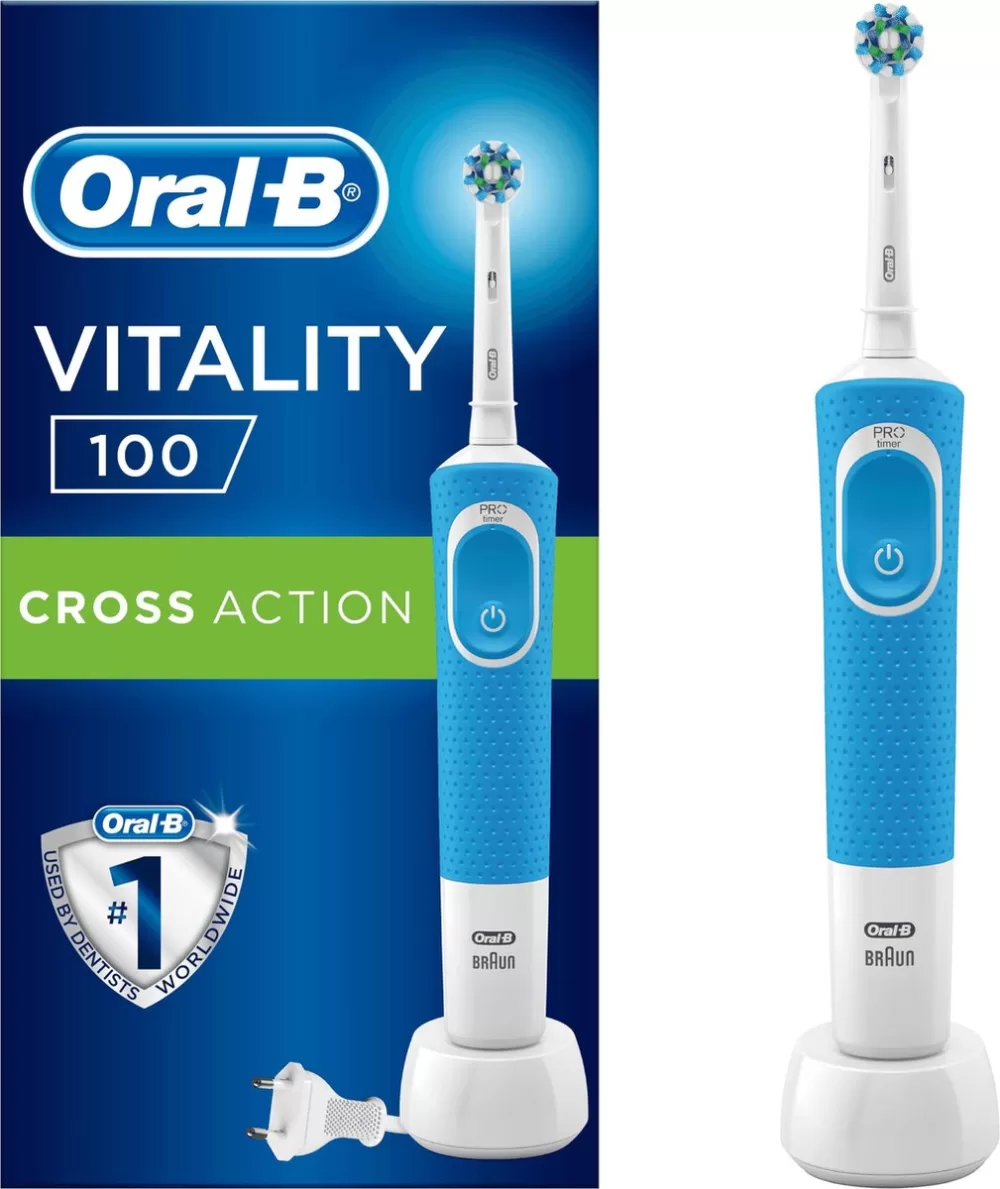 Oral-B Vitality 100 CrossAction Elektrische Tandenborstel - Blauw, met Timer, Rotatie & Vibratie, Poetsdruksensor voor Volwassenen