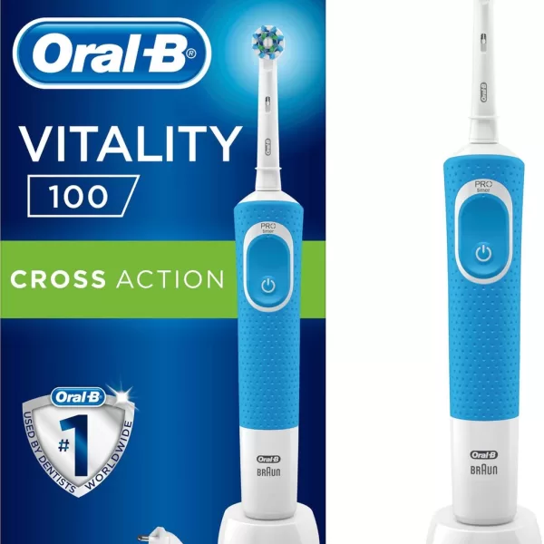 Oral-B Vitality 100 CrossAction Elektrische Tandenborstel - Blauw, met Timer, Rotatie & Vibratie, Poetsdruksensor voor Volwassenen