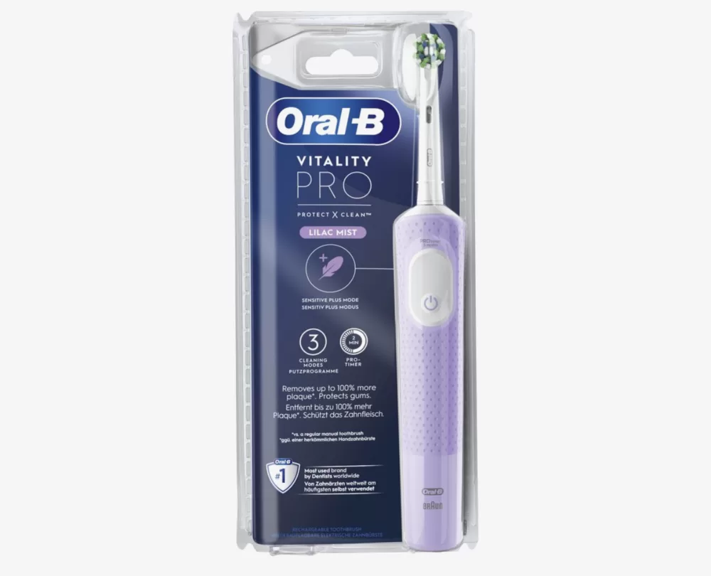 Oral-B Vitality Pro Elektrische Tandenborstel - Paars, 3 Poetsstanden, Gevoelige Modus, 2-minutentimer, Ontworpen door Braun