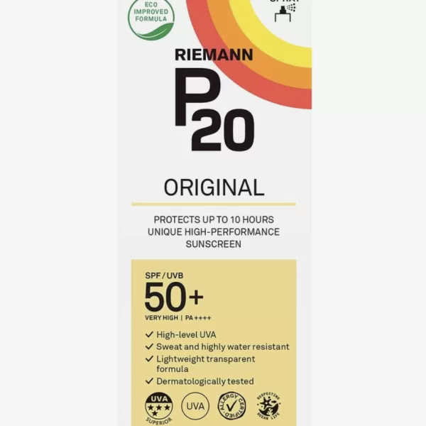 P20 Original SPF 50+ Zonnebrand Spray 175 ml - 10 uur bescherming, hoge UVA-bescherming, vegan, ongeparfumeerd, waterbestendig