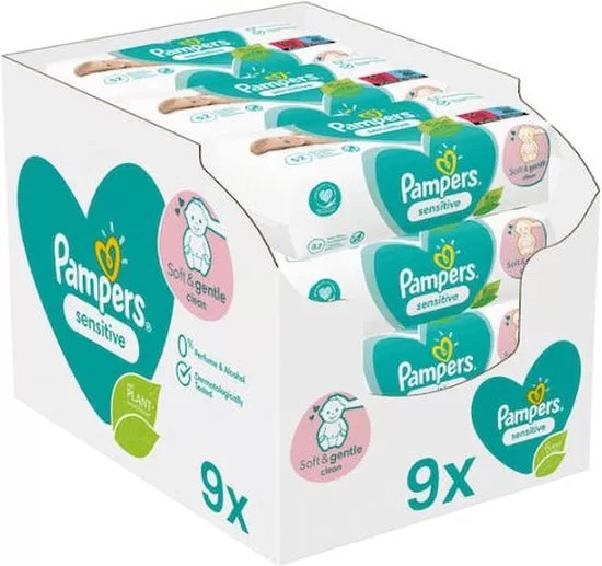 Pampers Sensitive Billendoekjes - 624 Doekjes (12 x 52) - Milde Reiniging & Verzorging voor Gevoelige Huid - Klinisch Bewezen, Parfumvrij