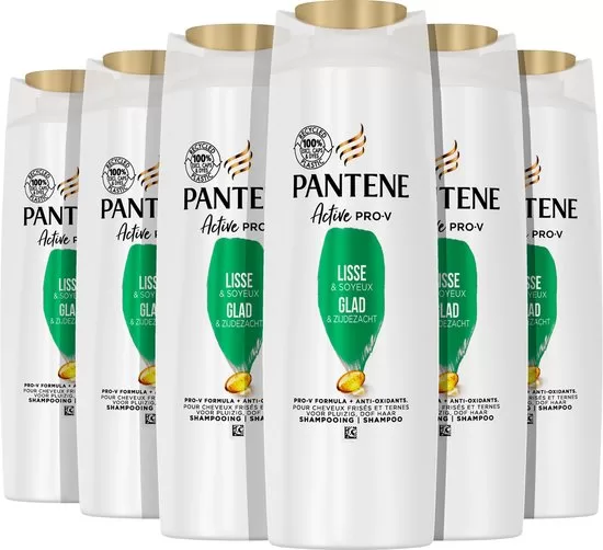 Pantene Pro-V Glad & Zijdezacht Shampoo - Voordeelverpakking 6 x 400ml - Voedt, temt pluis, zijdezachte glans, recyclebare fles, voor pluizig haar.