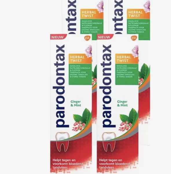 Parodontax Herbal Twist Tandpasta 4x75ml - Dagelijkse Zorg tegen Bloedend Tandvlees - Effectieve Mondverzorging in 4-Pack