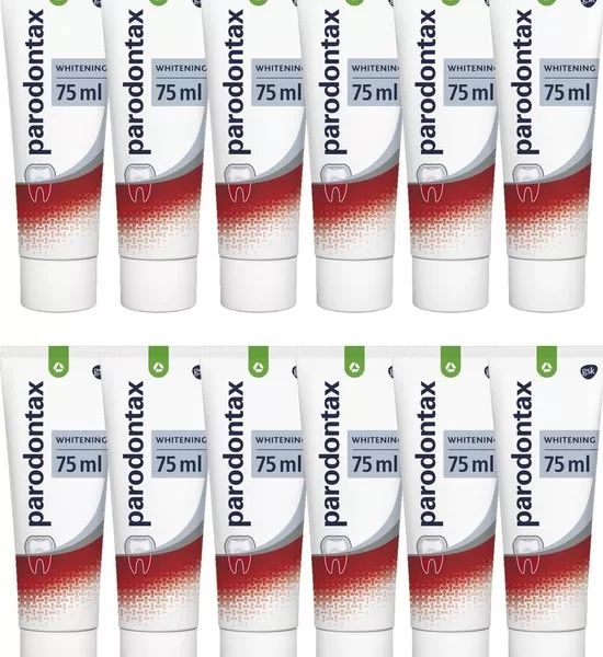 Parodontax Whitening Tandpasta 12x75ml - Voordeelverpakking voor Gezond Tandvlees en Witte Tanden, Fluoride, Verbeterde Smaak