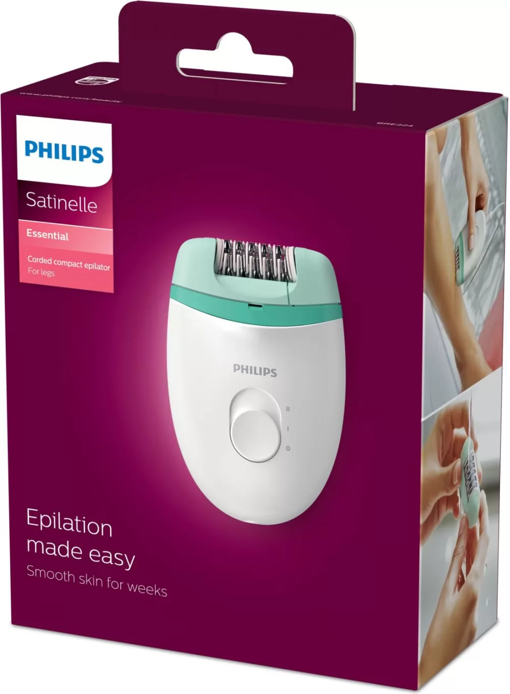 Philips BRE224/00 Satinelle Epilator - Efficiënt Epileersysteem, 2 Snelheden, Ergonomische Handgreep, Afspoelbaar Hoofd voor Gladde Benen