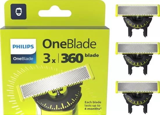 Philips OneBlade 360 Blade QP430/50 - 3 Vervangmesjes voor Trim, Scheer en Style - Duurzaam & Comfortabel, Tot 4 Maanden Gebruik