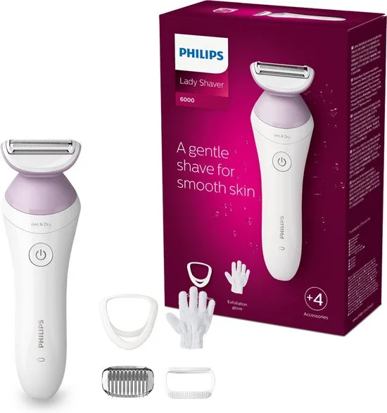 Philips Series 6000 Ladyshave BRL136/00 - Huidvriendelijk, Nat/Droog, Snoerloos, 40 min gebruik, Scrubhandschoen & Accessoires inbegrepen