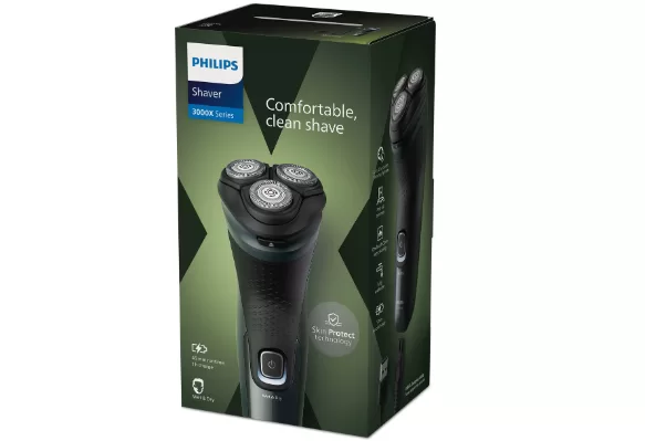 Philips Shaver 3000X X3052/00 - Elektrisch scheerapparaat voor mannen, 27 mesjes, uitklapbare trimmer, nat/droog gebruik, donkergroen