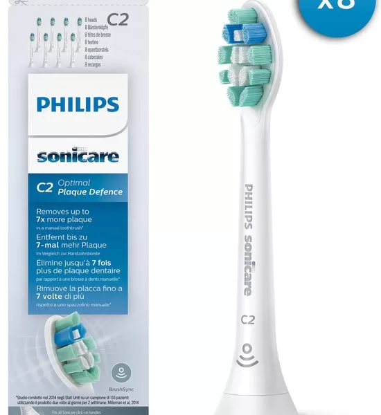 Philips Sonicare C2 Plaque Defence Opzetborstels - 8 Stuks, Verwijdert 7x Meer Tandplak, BrushSync Compatibel, Geschikt voor Diverse Modellen