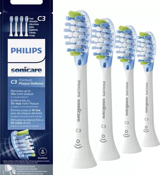 Philips Sonicare C3 Premium Plaque Defense HX9044/17 - 4 Opzetborstels - Grondige Reiniging, 10x Tandplakverwijdering, Kliksysteem, BrushSync™